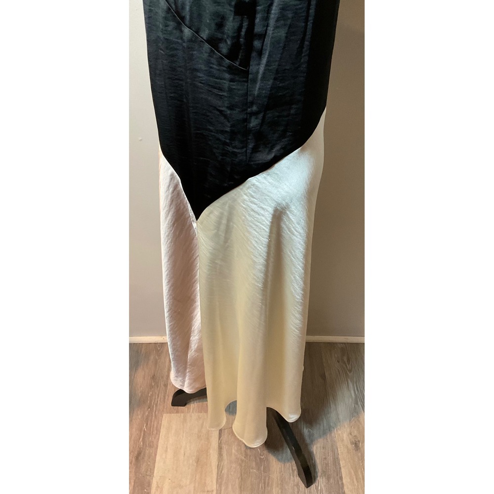 Body on Slip Dress‎ DKNY Colorblock V Neck Satin MIDI  Sz 10 Black Pink Cream - Picture 8 of 13